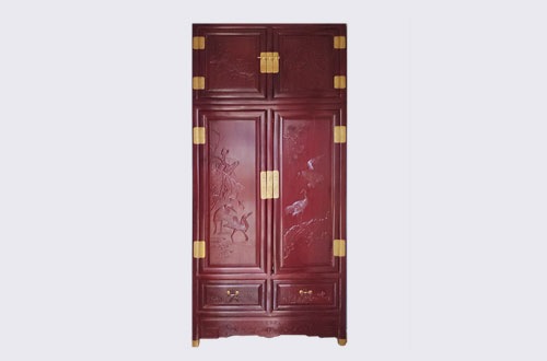 高明高端中式家居装修深红色纯实木衣柜