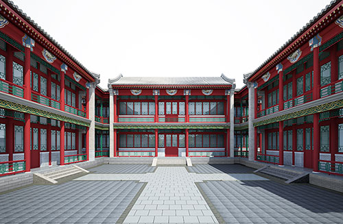 高明北京四合院设计古建筑鸟瞰图展示