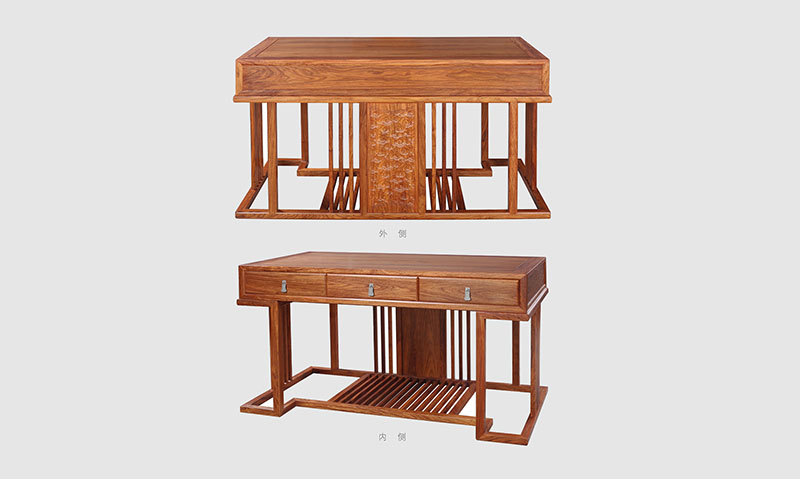 高明 别墅中式家居书房装修实木书桌效果图