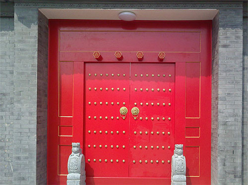 高明中国传统四合院系列朱红色中式木制大门木作
